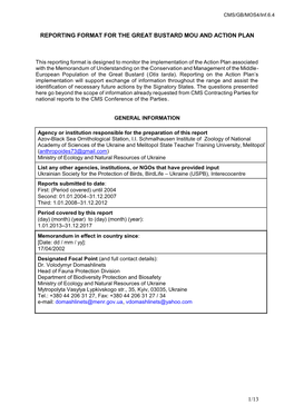 Ukraine and Melitopol State Teacher Training University, Melitopol’ (Anthropoides73@Gmail.Com) Ministry of Ecology and Natural Resources of Ukraine