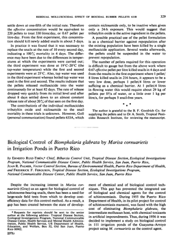 Biological Control of Biomphalaria Glabrata by Marisa Cornuarietis In