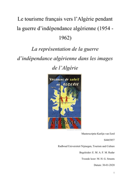 Le Tourisme Français Vers L'algérie Pendant La Guerre D'indépendance