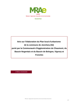 Avis Sur L'élaboration Du Plan Local D'urbanisme De La Commune De