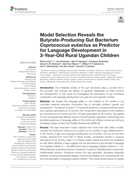 Model Selection Reveals the Butyrate-Producing Gut Bacterium Coprococcus Eutactus As Predictor for Language Development in 3-Year-Old Rural Ugandan Children