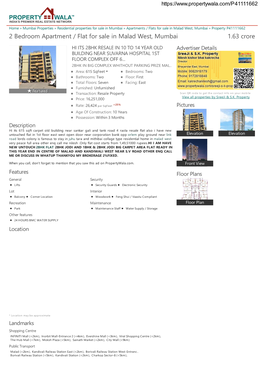 2 Bedroom Apartment / Flat for Sale in Malad West, Mumbai (P41111662)