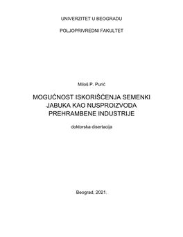 Mogućnost Iskorišćenja Semenki Jabuka Kao Nusproizvoda Prehrambene Industrije