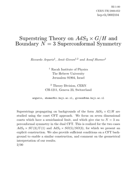 Superstring Theory on Ads3 × G/H and Boundary N = 3 Superconformal Symmetry