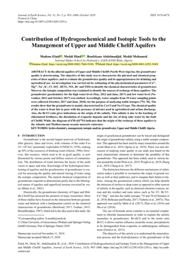 Contribution of Hydrogeochemical and Isotopic Tools to the Management of Upper and Middle Cheliff Aquifers
