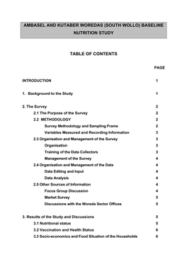 Ambasel and Kutaber Woredas (South Wollo) Baseline Nutrition Study