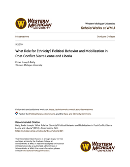 What Role for Ethnicity? Political Behavior and Mobilization in Post-Conflict Sierra Leone and Liberia