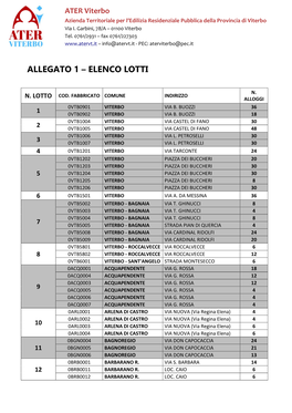 Allegato 1 Elenco Lotti