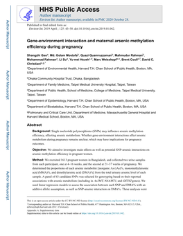 Gene-Environment Interaction and Maternal Arsenic Methylation Efficiency During Pregnancy