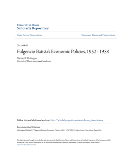 Fulgencio Batista's Economic Policies, 1952 - 1958 Michael P