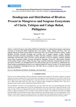 Dendogram and Distribution of Bivalves Present in Mangroves and Seagrass Ecosystems of Clarin, Tubigon and Calape Bohol, Philippines