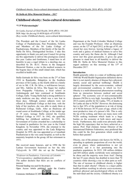 Childhood Obesity: Socio-Cultural Determinants Sri Lanka Journal of Child Health, 2018; 47 (3): 193-203