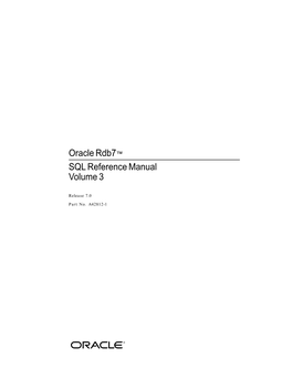 Oracle Rdb7™ SQL Reference Manual Volume 3