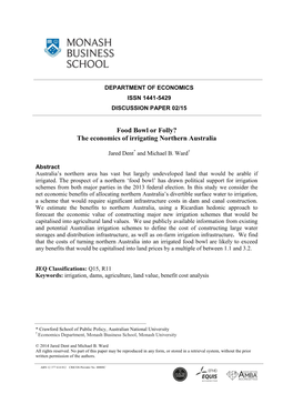 Food Bowl Or Folly? the Economics of Irrigating Northern Australia