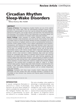 Circadian Rhythm Sleep-Wake Disorders