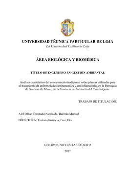 UNIVERSIDAD TÉCNICA PARTICULAR DE LOJA La Universidad Católica De Loja