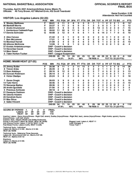 Box Score Lakers