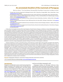 An Annotated Checklist of the Mammals of Paraguay