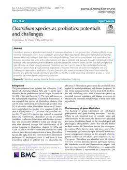 Clostridium Species As Probiotics: Potentials and Challenges Pingting Guo, Ke Zhang, Xi Ma and Pingli He*