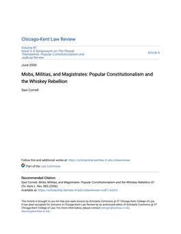 Mobs, Militias, and Magistrates: Popular Constitutionalism and the Whiskey Rebellion