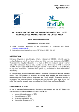 An Update on the Status and Trends of Acap- Listed Albatrosses and Petrels in the Ccsbt Area