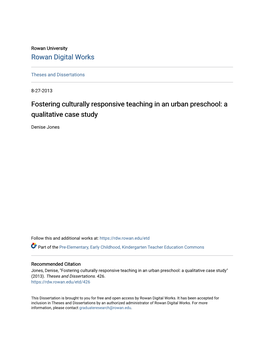 Fostering Culturally Responsive Teaching in an Urban Preschool: a Qualitative Case Study