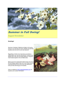 Summer in Full Swing! August Newsletter