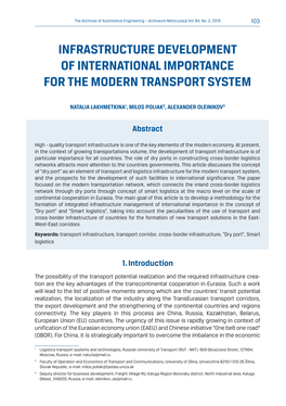 Infrastructure Development of International Importance for the Modern Transport System