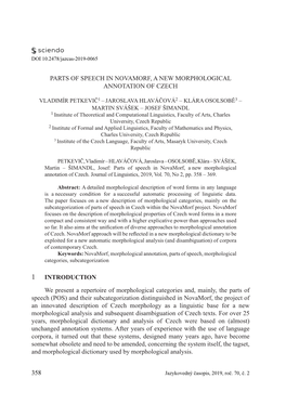 Parts of Speech in Novamorf, a New Morphological Annotation of Czech