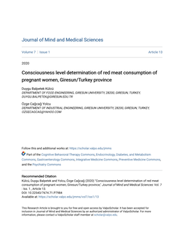 Consciousness Level Determination of Red Meat Consumption of Pregnant Women, Giresun/Turkey Province