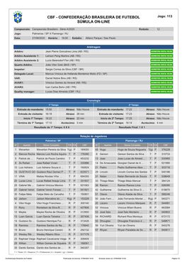 CBF - CONFEDERAÇÃO BRASILEIRA DE FUTEBOL Jogo: 113 SÚMULA ON-LINE