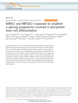 MBNL1 and RBFOX2 Cooperate to Establish a Splicing Programme Involved in Pluripotent Stem Cell Differentiation