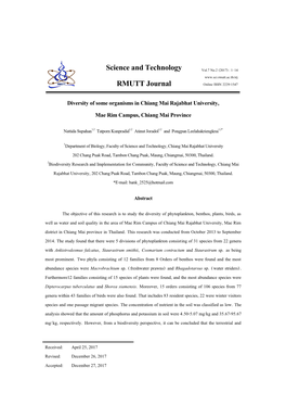 Science and Technology RMUTT Journal