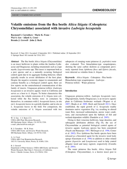 Volatile Emissions from the Flea Beetle Altica Litigata (Coleoptera