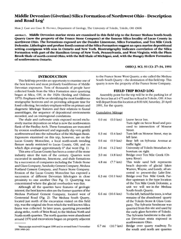 Middle Devonian (Givetian) Silica Formation of Northwest Ohio - Description and Road Log1