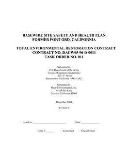 Basewide Site Safety and Health Plan Former Fort Ord, California