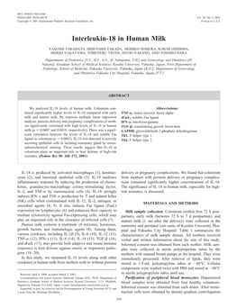 Interleukin-18 in Human Milk