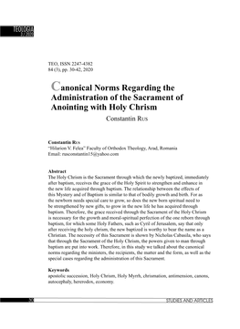 Canonical Norms Regarding the Administration of the Sacrament of Anointing with Holy Chrism