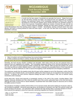 MOZAMBIQUE NNNOOO AAALLLEEERRRTTT Food Security Update WATCH WARNING December 2006 EMERGENCY