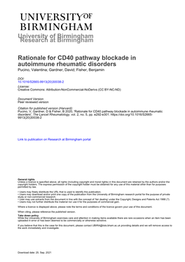 University of Birmingham Rationale for CD40 Pathway Blockade In