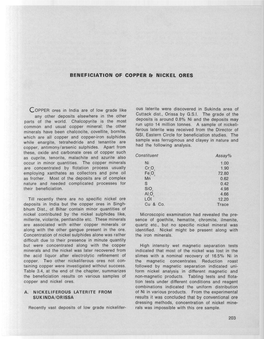 BENEFICIATION of COPPER Et NICKEL ORES