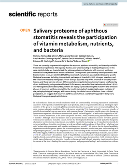 Salivary Proteome of Aphthous Stomatitis Reveals the Participation