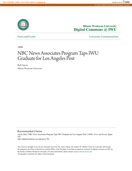 NBC News Associates Program Taps IWU Graduate for Los Angeles Post Bob Aaron Illinois Wesleyan University