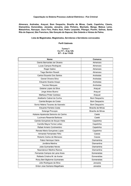 Pje Criminal Almenara, Andradas, Araçuaí, Bom Despacho, Brasília De