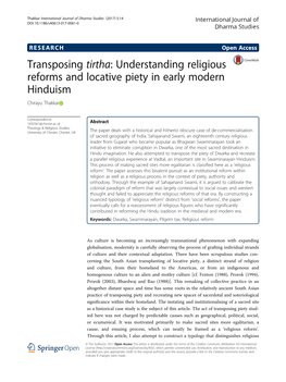 Transposing Tirtha: Understanding Religious Reforms and Locative Piety in Early Modern Hinduism Chirayu Thakkar
