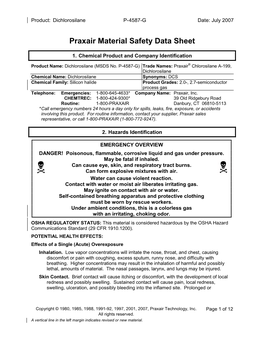 Praxair Material Safety Data Sheet