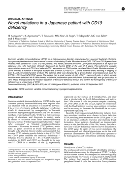 Novel Mutations in a Japanese Patient with CD19 Deficiency