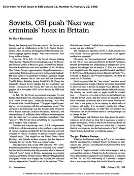 Soviets, OSI Push 'Nazi War Criminals' Hoax in Britain