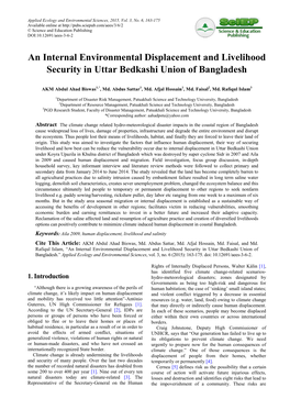 An Internal Environmental Displacement and Livelihood Security in Uttar Bedkashi Union of Bangladesh