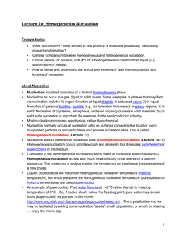 Lecture 10: Homogeneous Nucleation